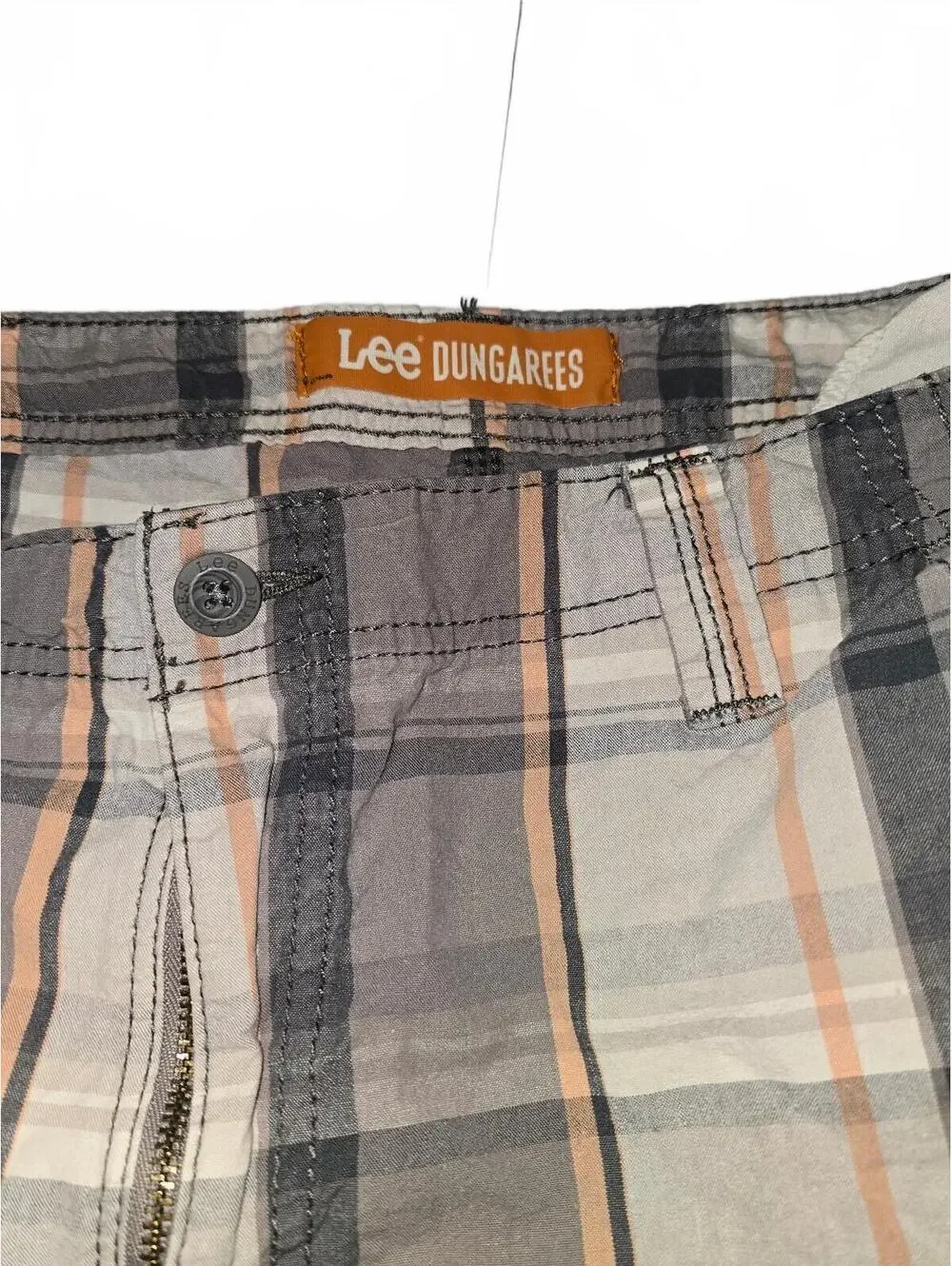 Lee Dungarees Men’s Size 38 Plaid Cargo Shorts Gray Tan Orange 100% Cotton